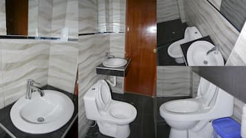 Dusche, kostenlose Toilettenartikel, Handtücher