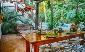 The Pool is Just Off the Patio  - Villa Rio, Shady jungle pool, kitchen, 2 bedroom, amazing patios, walk to Samara beach (Sámara)