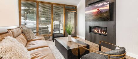 Smart-TV, Kamin, DVD-Player, Bücher