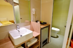 Shower, free toiletries, hair dryer, slippers