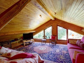 Télévision, cheminée, table de tennis de table