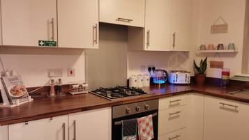 Full-sized fridge, microwave, oven, stovetop