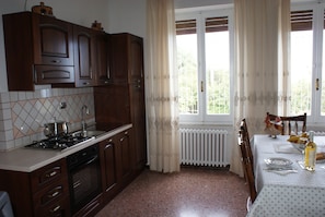 Fridge, microwave, oven, electric kettle