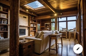 Smart TV, chimenea, videojuegos y reproductor de DVD 