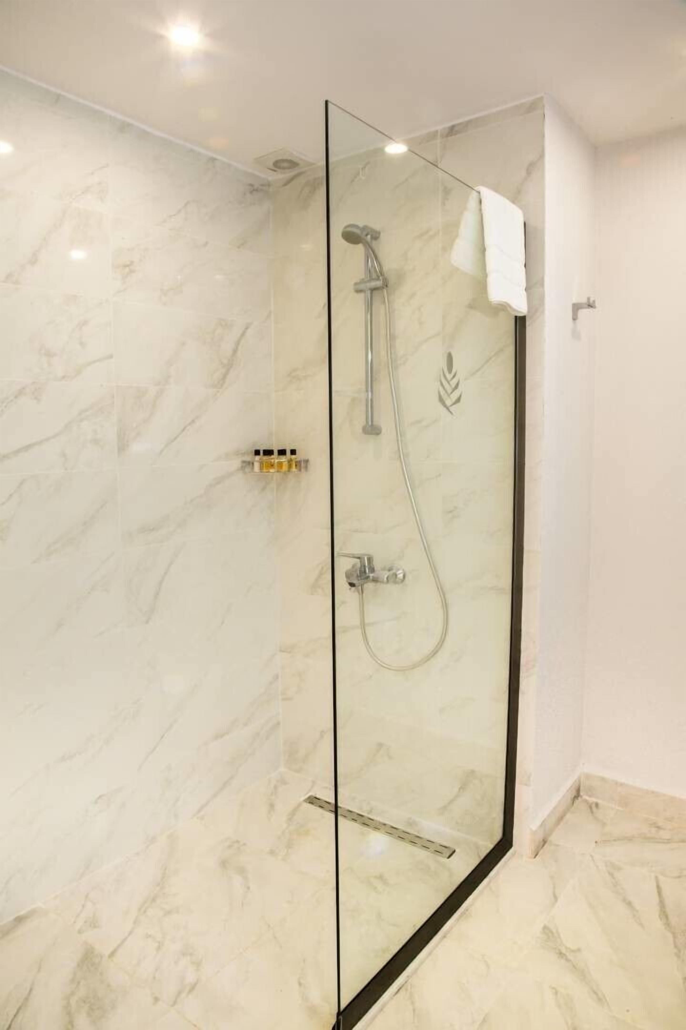 shower, free toiletries, hair dryer, slippers