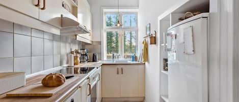 Fridge, stovetop, coffee/tea maker