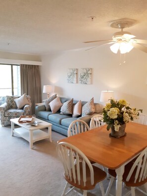 Een televisie, een dvd-speler, een filmbibliotheek en een stereo