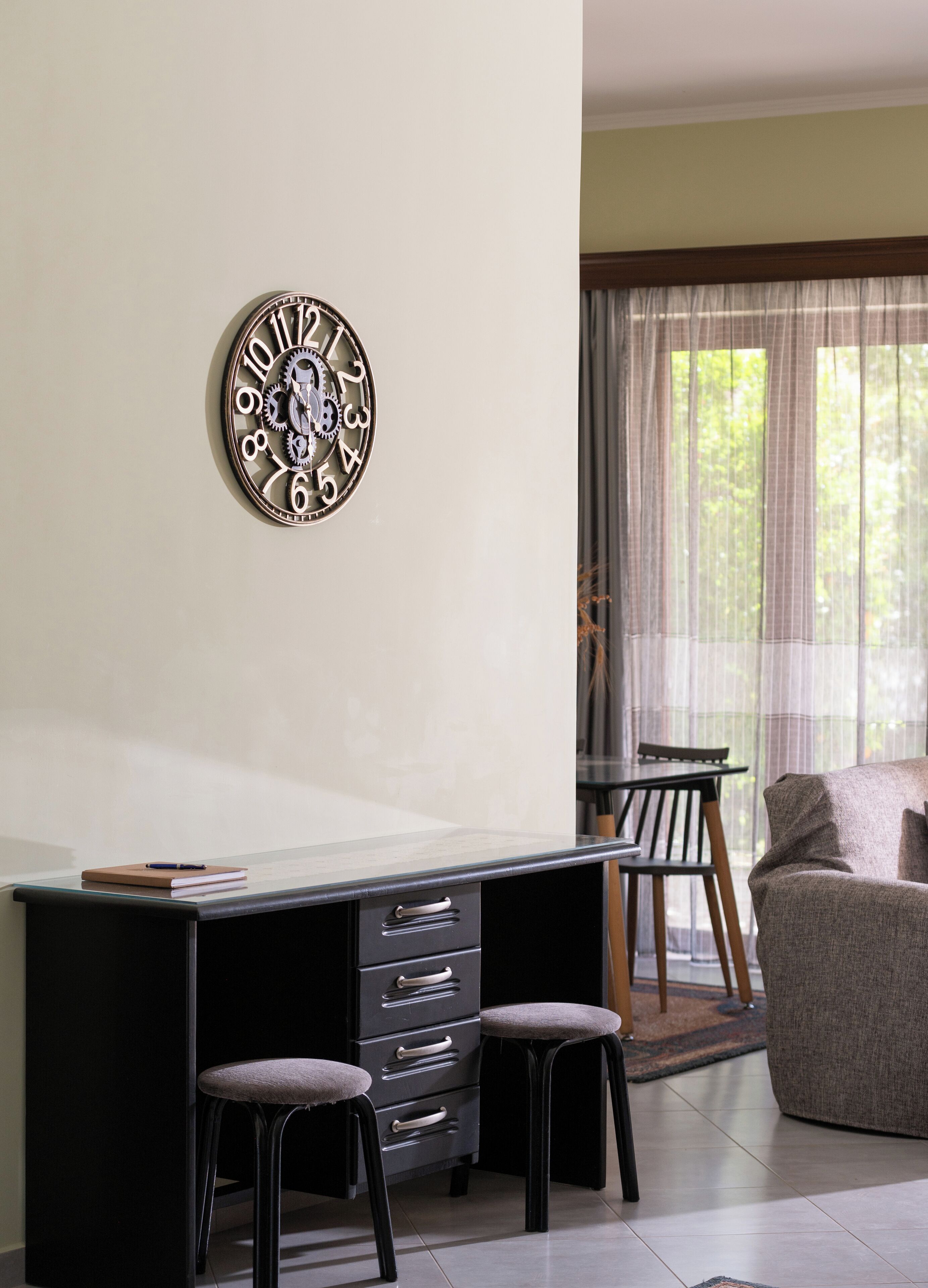 TV, fireplace, books