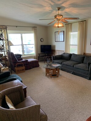 Télévision, lecteur de DVD, livres, chaîne hi-fi