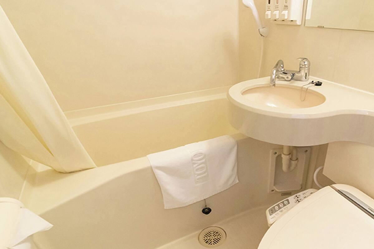 combined shower/bathtub, free toiletries, hair dryer, slippers