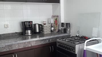 Fridge, oven, stovetop, coffee/tea maker