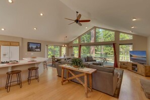 Smart TV, fireplace, DVD player, foosball