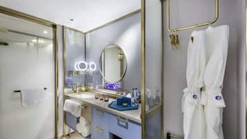 Shower, free toiletries, hair dryer, slippers