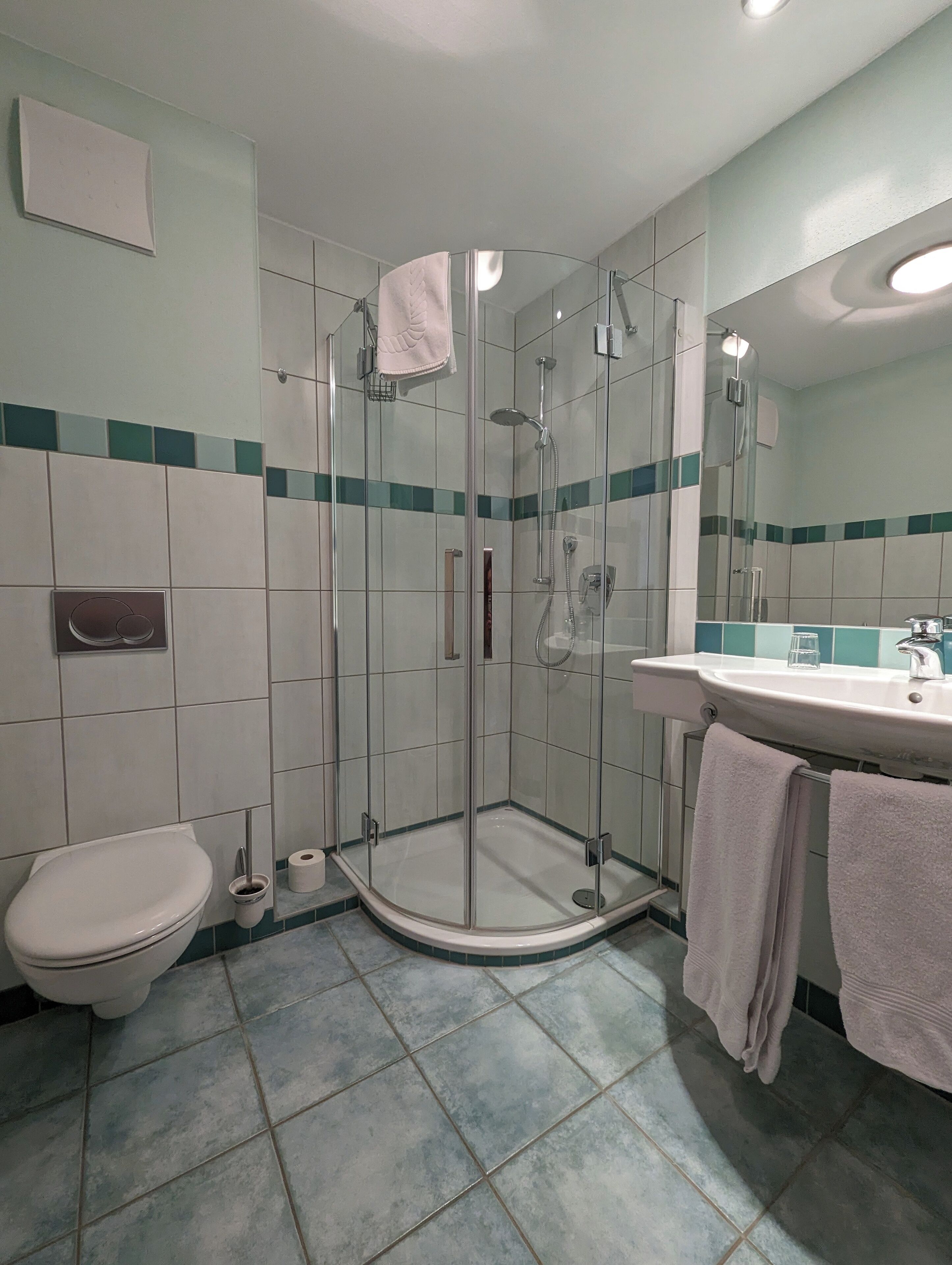 Einzelzimmer | Badezimmer | Dusche, Handtücher