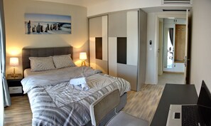 Apartamento, 1 quarto | 1 quarto, roupas de cama premium, camas Select Comfort, escrivaninha