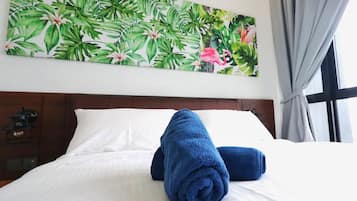 Apartemen Premium, 2 kamar tidur, pemandangan kota | Setrika/meja setrika, Wi-Fi gratis, dan seprai linen
