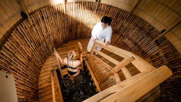 Sauna, hot tub, steam room, body treatments, facials