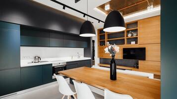 Apartment, 2 Bedrooms, Sea View (#447) | Private kitchen | Full-sized fridge, microwave, stovetop, electric kettle