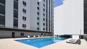 Outdoor pool, sun loungers