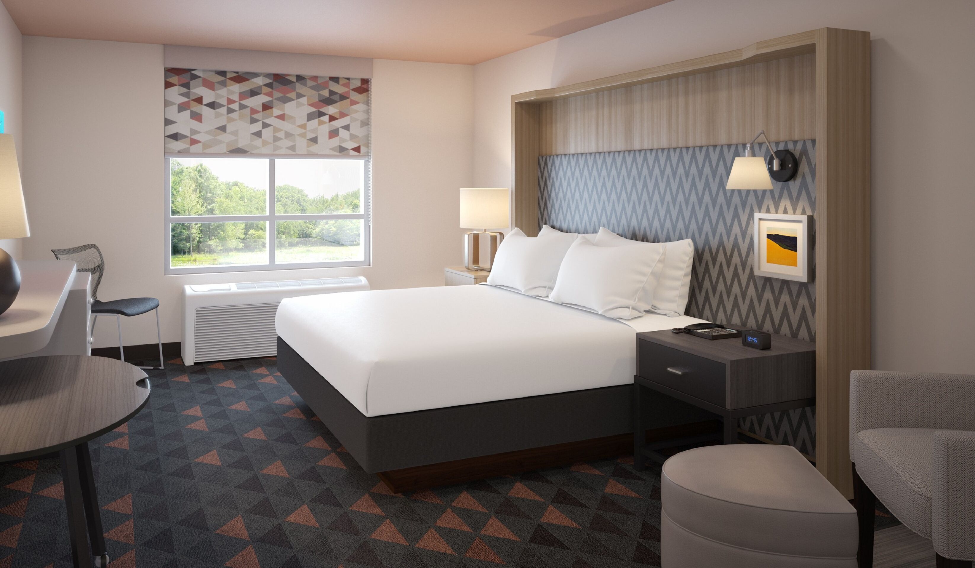 1 dormitorio, caja fuerte, escritorio y cortinas opacas