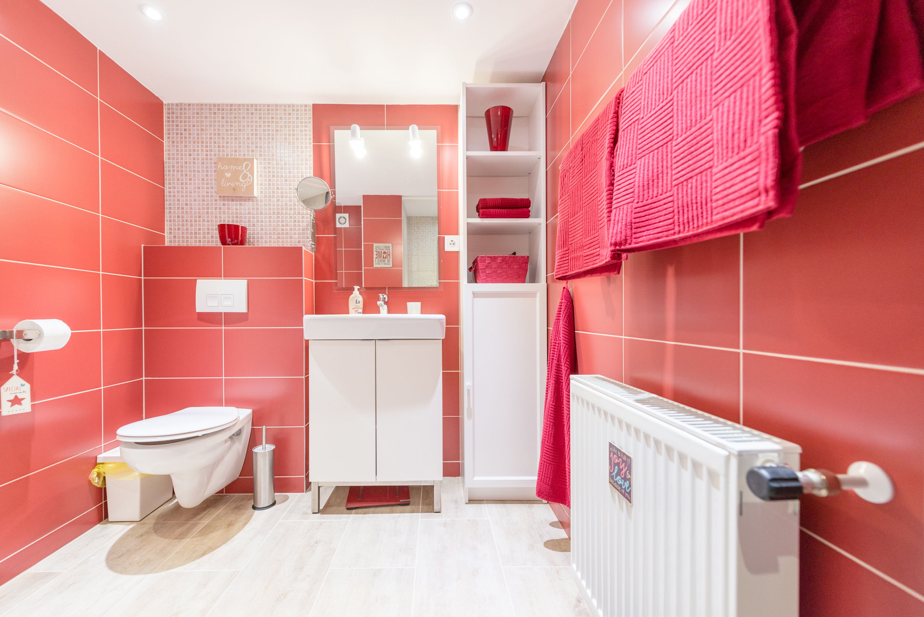 design apartment, 1 queen bed with sofa bed (red) | bathroom | hair dryer, towels, soap, shampoo