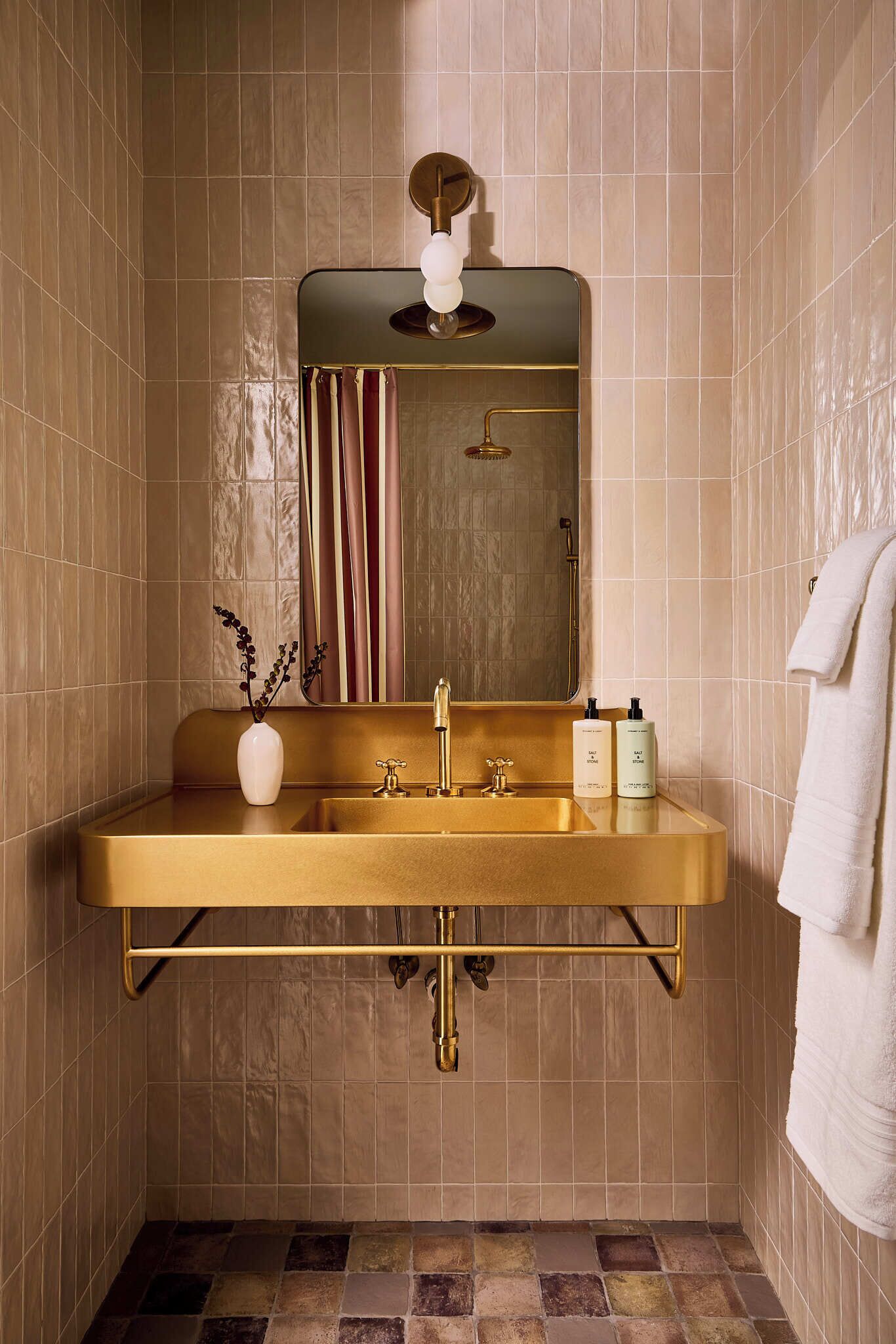 Designer toiletries, hair dryer, towels, soap