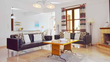 Villa, 3 Bedrooms, Private Pool | Living area | Flat-screen TV, fireplace, DVD player