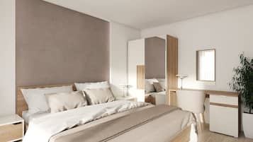 Apartamento, 1 cama de matrimonio grande, vistas al jardín | 1 dormitorio, ropa de cama de alta calidad, caja fuerte