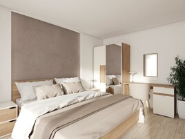 Apartamento, 1 cama de matrimonio grande, vistas al jardín | 1 dormitorio, ropa de cama de alta calidad, caja fuerte