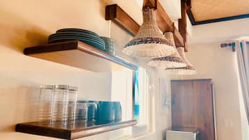 Fridge, microwave, coffee/tea maker, toaster