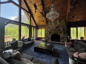 Smart TV, fireplace, video games, DVD player