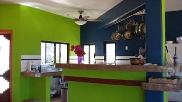 Fridge, oven, stovetop, coffee/tea maker