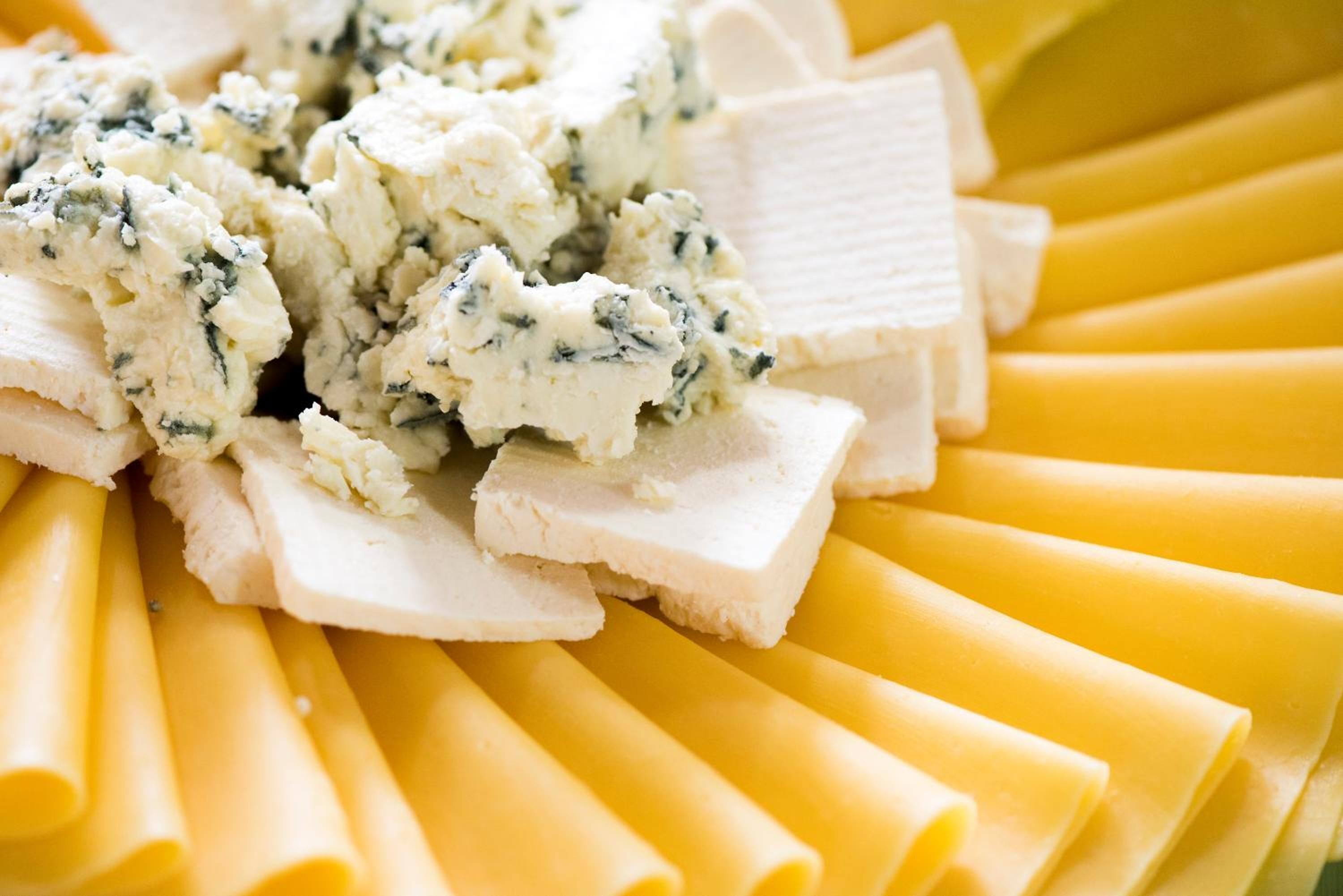A plate of pasta with a creamy blue cheese topping.