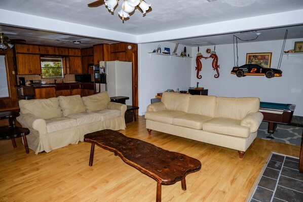 Smart TV, fireplace, DVD player, stereo
