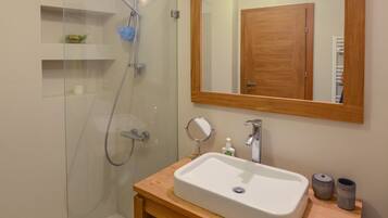 Combined shower/bathtub, free toiletries, hair dryer, bidet