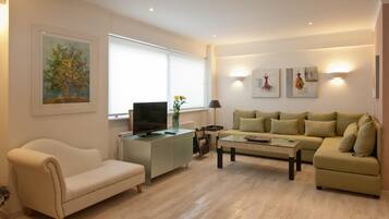 LCD TV, fireplace, video-game console, DVD player