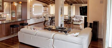 TV, fireplace, DVD player, books