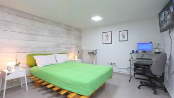 1 bedroom, desk, soundproofing, iron/ironing board