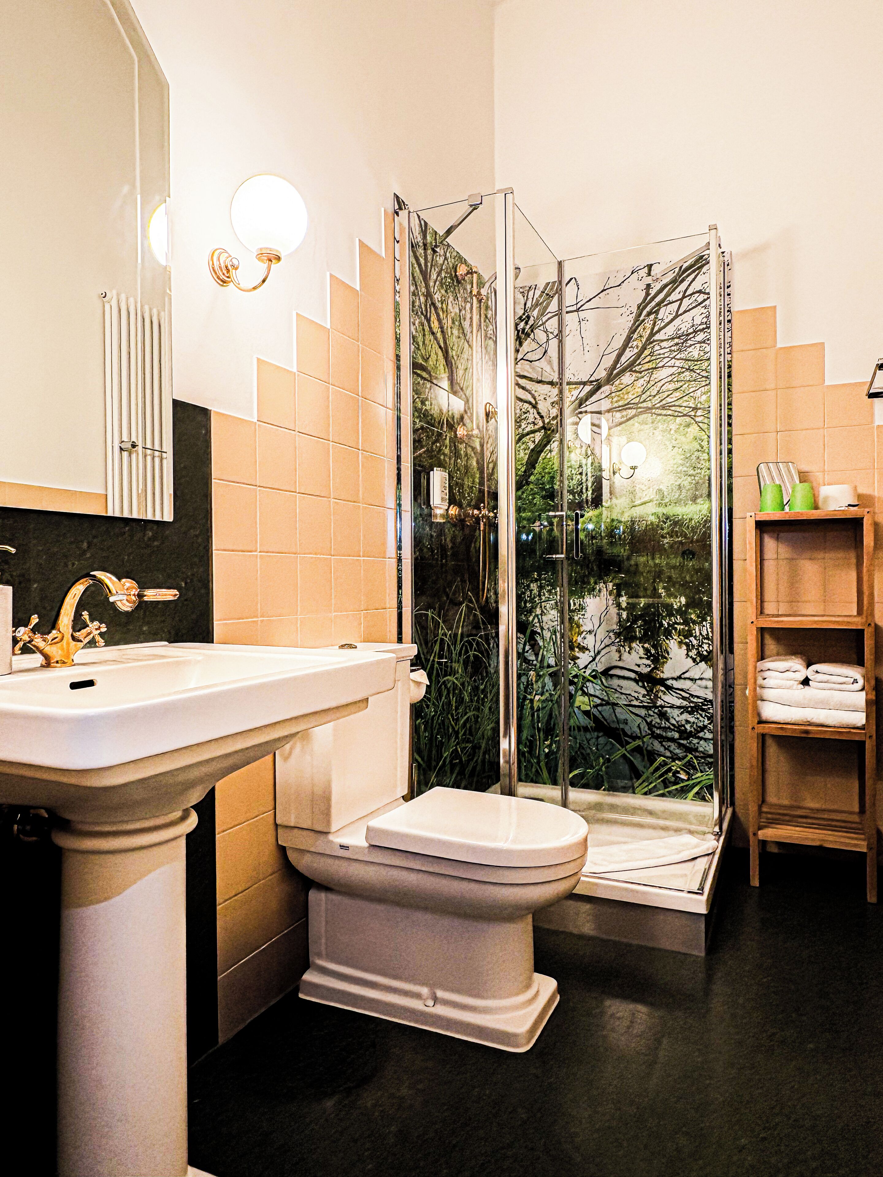 Design Double Room (Spreewaldexpress) | Bathroom | Hair dryer, towels, soap, shampoo