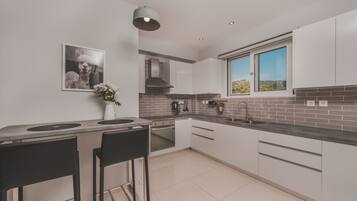 Frigorífico, microondas, horno y placa de cocina