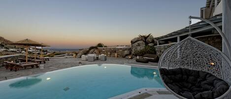Outdoor pool, sun loungers