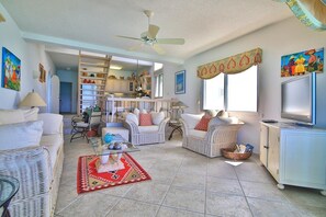 Living room - Acadia Lovely Oceanfront, 1 to 3 Bedroom Condo is Located on the Cliffs of Cupecoy (Lowlands)