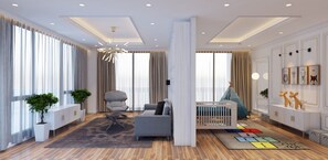 Royal Suite, 2 Bedrooms, Connecting Rooms | Living room | TV, fireplace