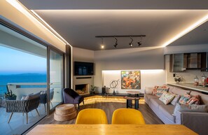 Smart-TV, Kamin, Videothek, Stereoanlage