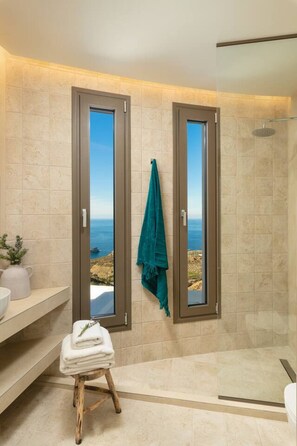 Combined shower/tub, eco-friendly toiletries, hair dryer, towels