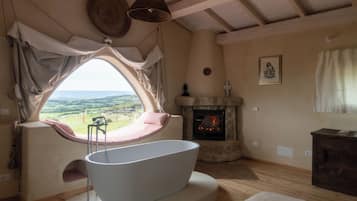 Junior Double Room, Fireplace, Pool View | Premium bedding, down comforters, individually decorated