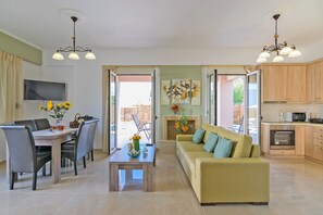 TV, fireplace - Aprhodite villa, Private Pool, Near Amenities (Rethymno)