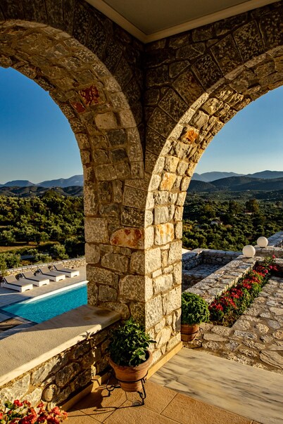 Stone villa with seasonal swimming pool.