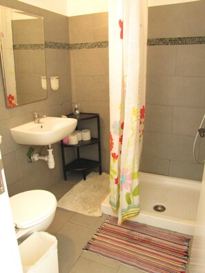 Apartment, 1 Bedroom, Pool Access | Bathroom | Shower, hair dryer, towels, soap