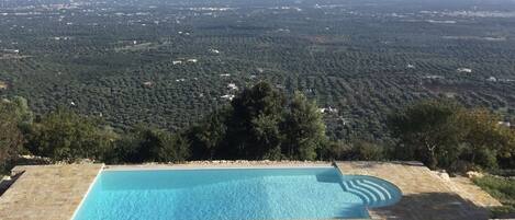 Utendørsbasseng og solsenger